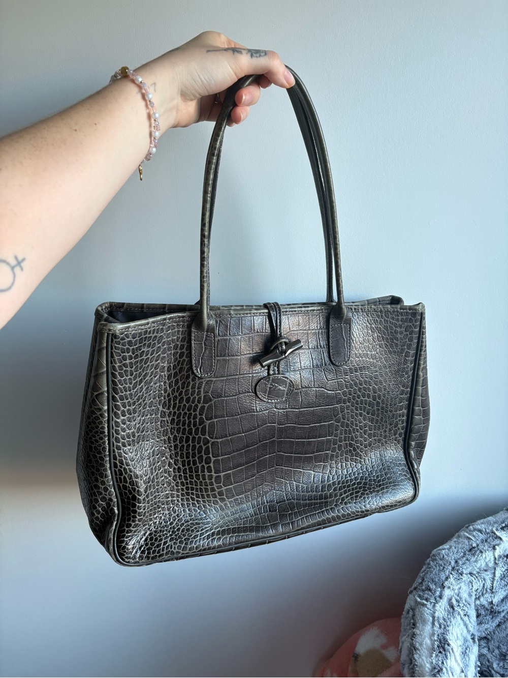 Classic Croc-Embossed Tote Bag in black